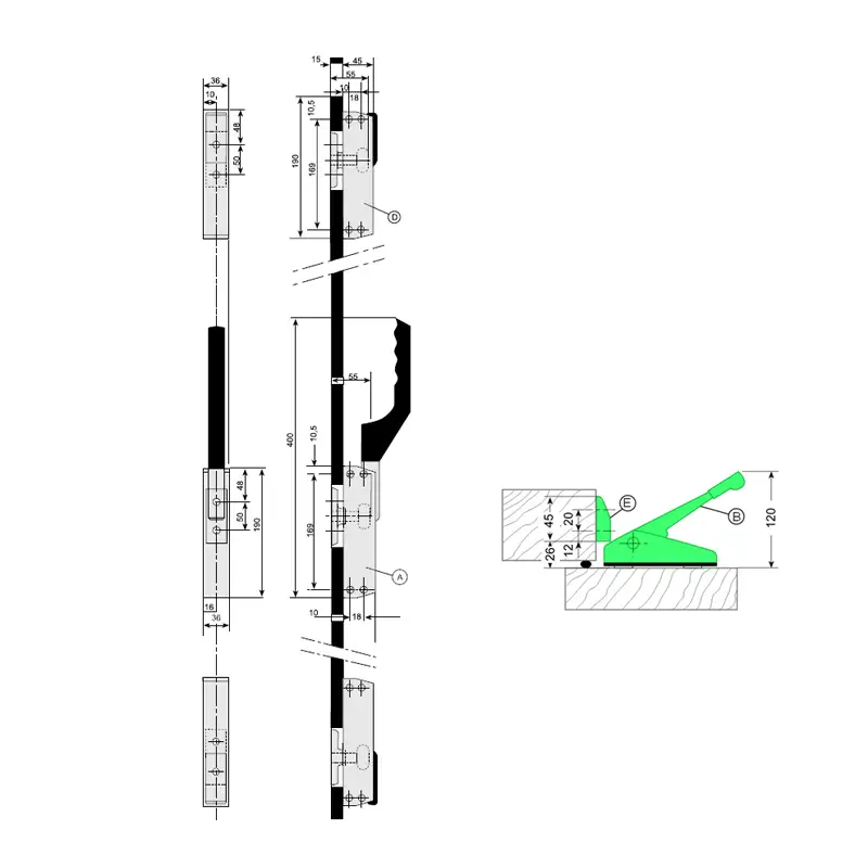 FI0 0163 Conjunto Cierre Automático de palanca para puerta frigorífica industrial G-250 2