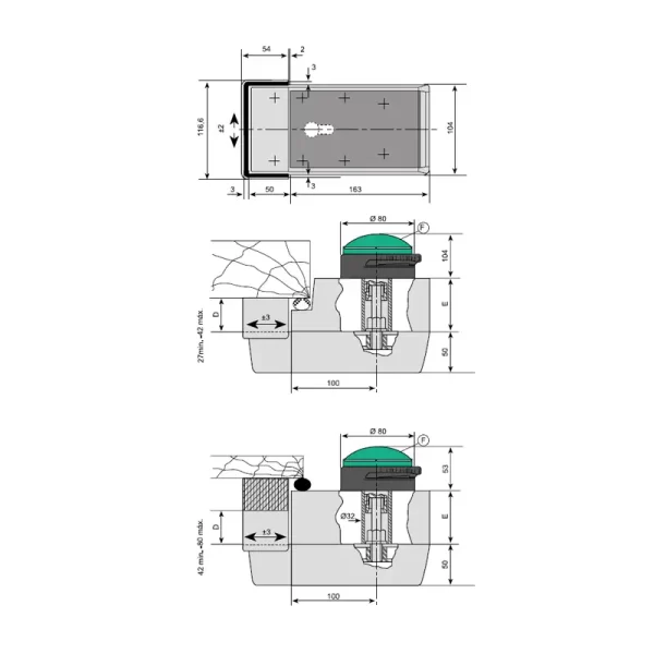 FI0 0968-FI0 0970 Medidas Conjunto Cierre Automático para puerta pivotante industrial para cámara frigorífica 620-621 2