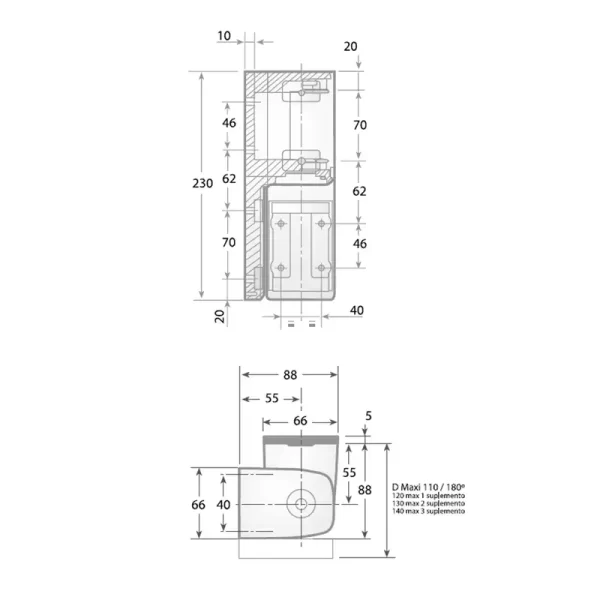 FI0 1015-FI0 1016 BISAGRA 490HP-491HP para puertas frigoríficas pivotantes 2