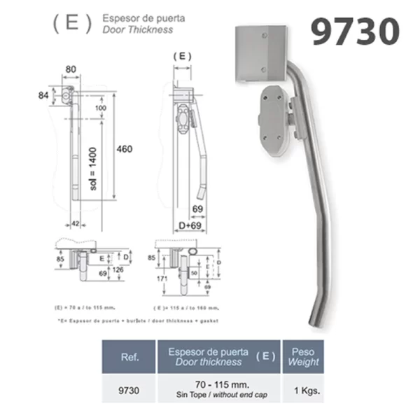 FI0 2865 FI0 2722 Maneta 9730 exterior tipo palanca para puerta frigorífica corredera