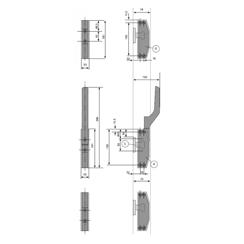 FI0 3046 Conjunto Cierre Automático industrial de palanca para puerta frigorífica pivotante G-1850 2