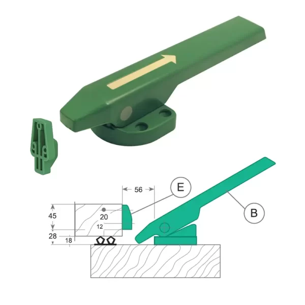 FI0 3380 Conjunto cierre automático de palanca para puerta frigorífica industrial pivotante 76-P - Izquierda-27mm 3