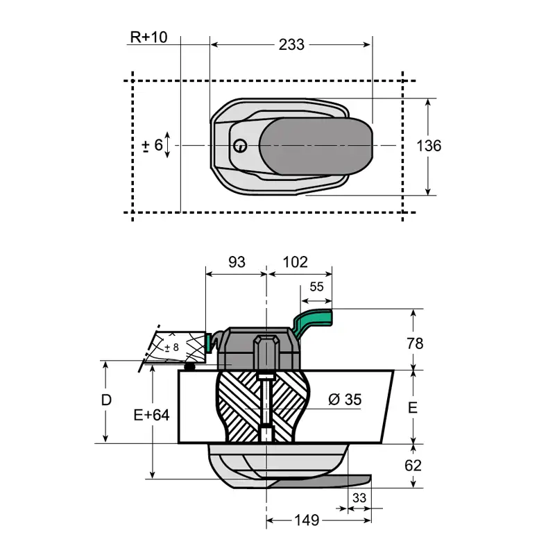 FI0 5223-FI0 5224 Medidas Conjunto Cierre Automático para puerta de cámara frigorífica 5420-HP - 5421-HP 2