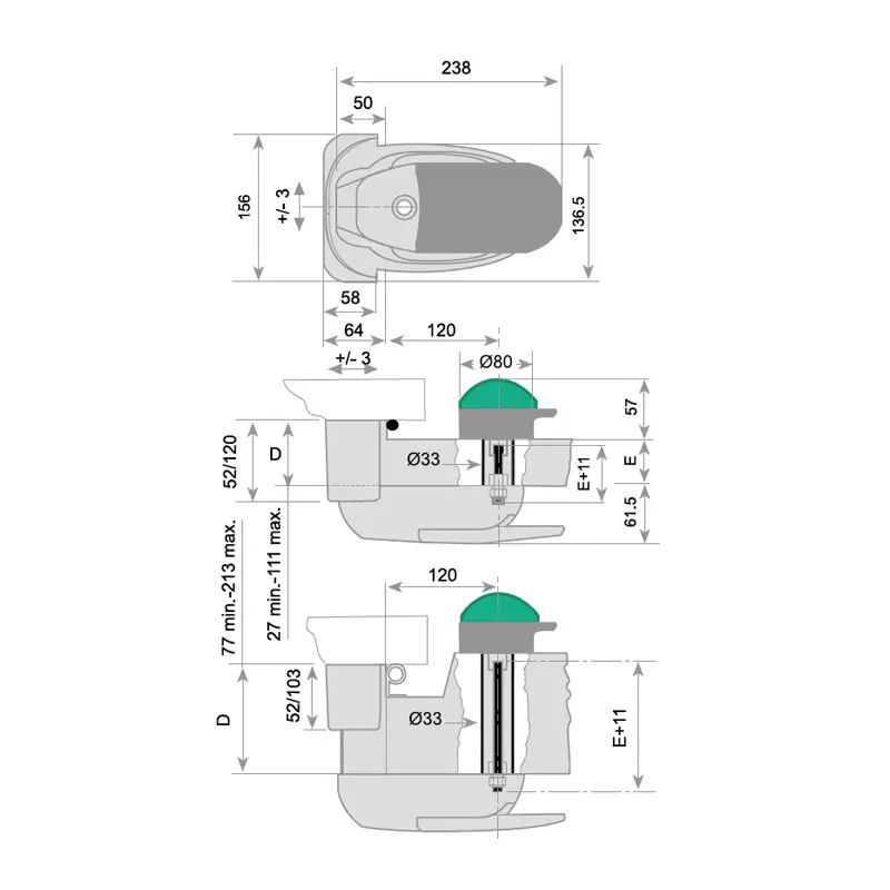 FI0 9913-FI0 9914-FI0 9915 Medidas Conjunto Cierre Automático con pulsador para puerta de cámara frigorífica 5521 HP 2