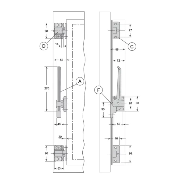 I-006 Conjunto Cierre Automático de palanca para puerta frigorífica industrial I-006 2