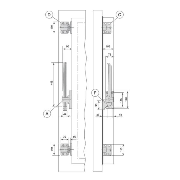 I-1006 Conjunto Cierre Automático de palanca para puerta frigorífica industrial I-1006 2